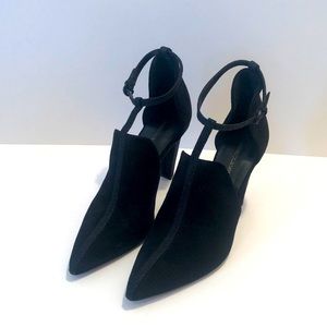 Rebecca Minkoff Black Suede Point-toe Ankle Strap Heel Sz 9
